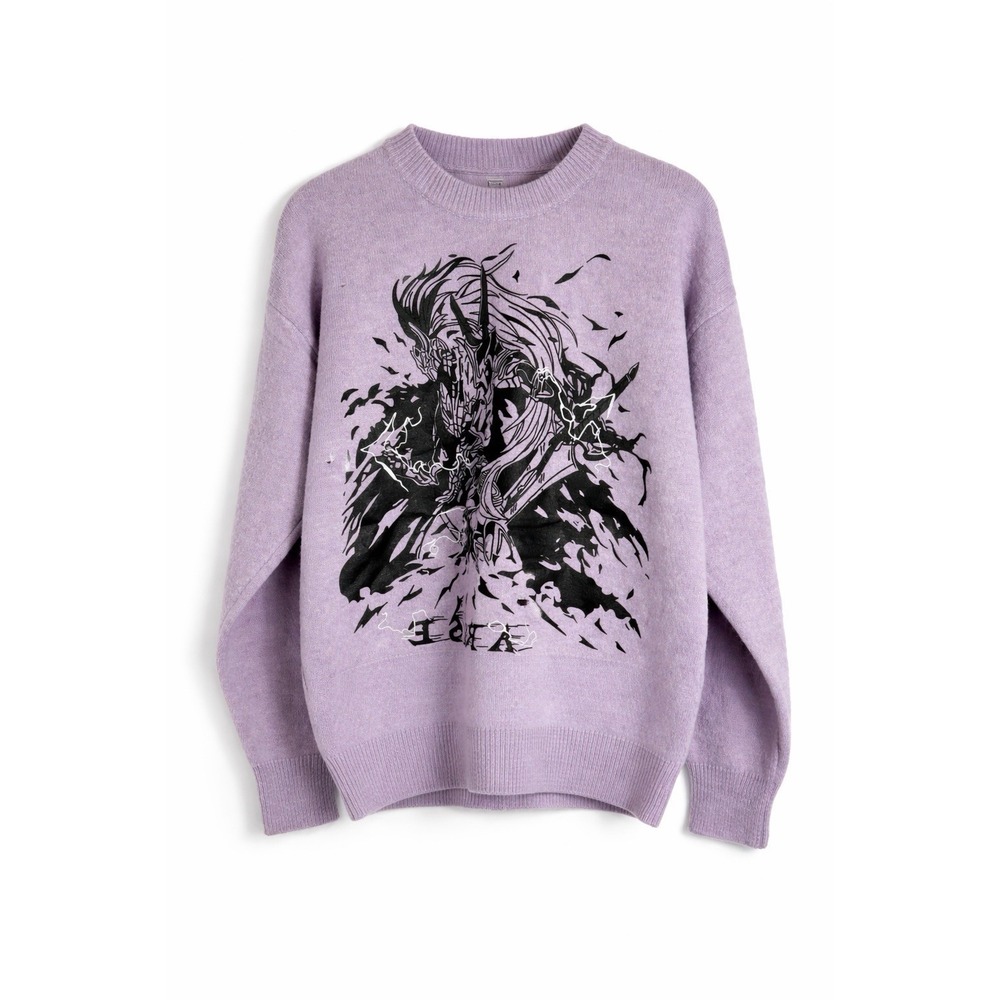 DCHX Anime Graphic Sweater Lavender Large Knit Pullover Sword Goth Y2K Unisex